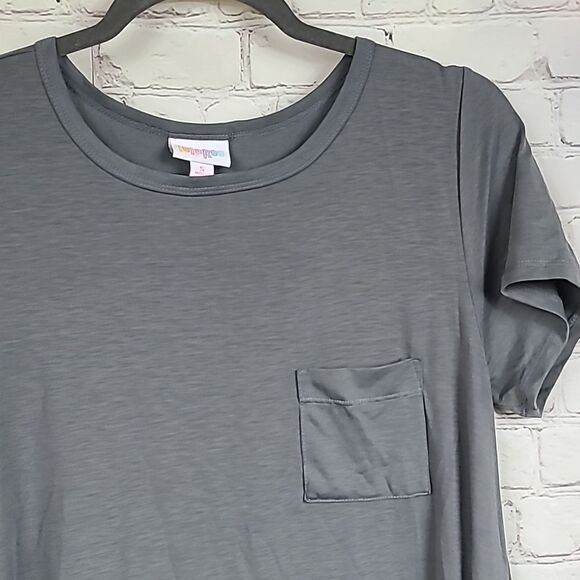 NEW LuLaRoe Carly Dress S (6/8) Solid Gray Slub Jersey Knit Midi Pocket Hi-Low - Picture 3 of 6